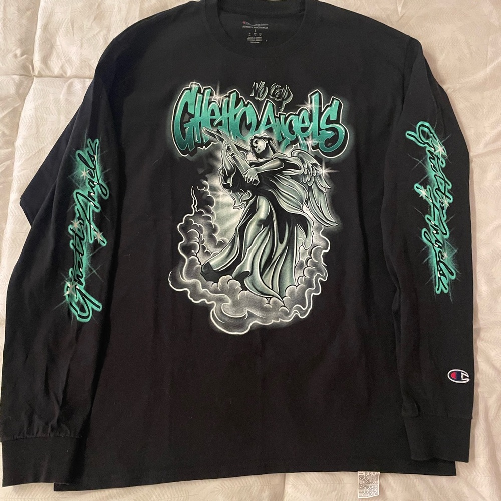 Champion Black Long Sleeve with Teal Graphics